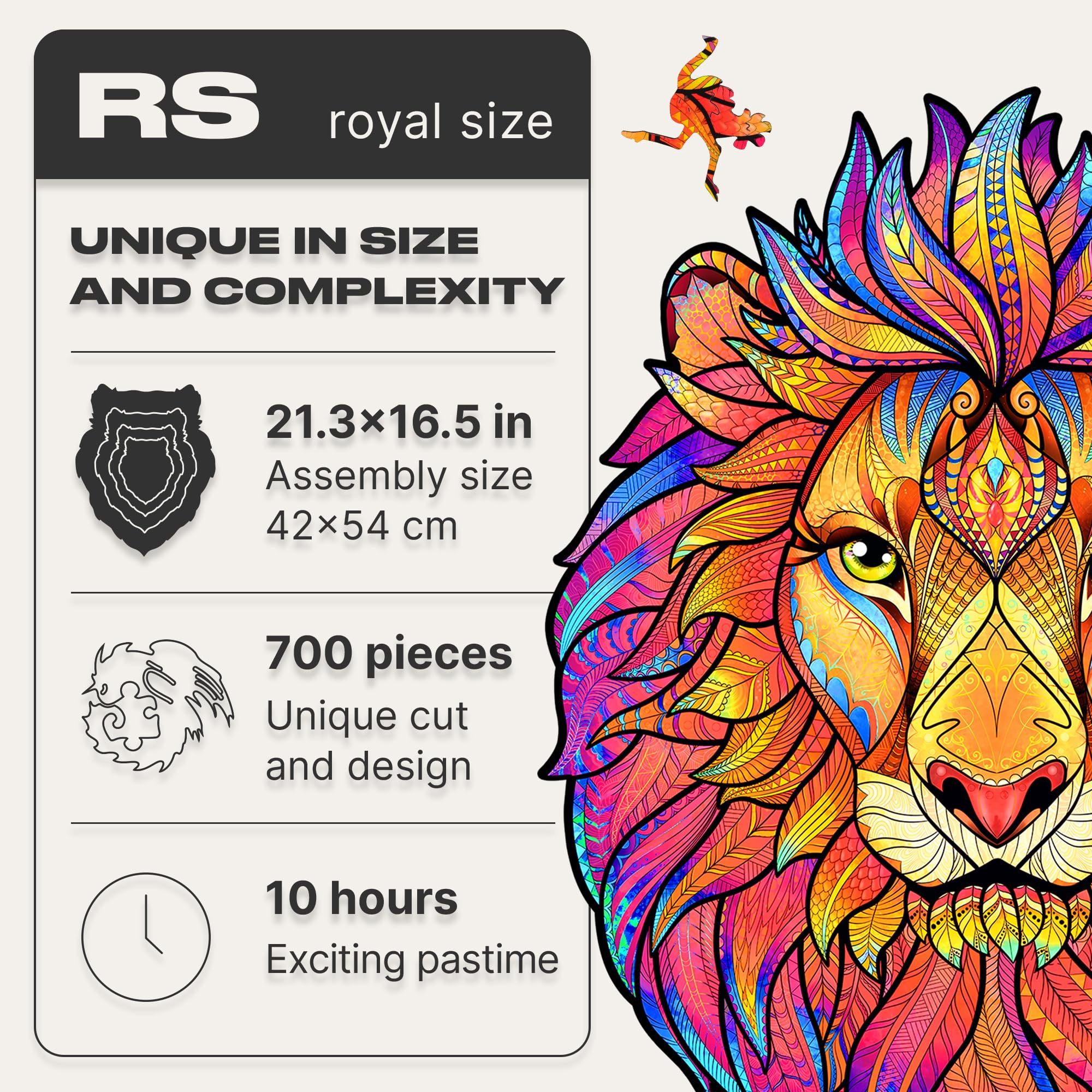 UNIDRAGON Original Wooden Jigsaw Puzzle - Mysterious Lion 700 Pieces, Royal Size 21.3
