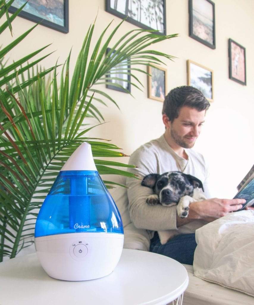 Crane Droplet Cool Mist Humidifier for Bedroom & Nursery - Ultrasonic Quiet Air Humidifier with Night Light, Perfect for Dry Air Relief, Baby & Kids Room, Office Use