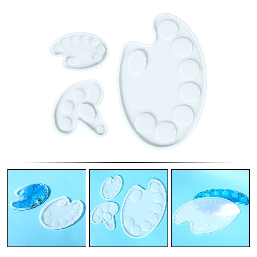 EXCEART 3Pcs Silicone Palette Molds for Nail Art, Epoxy Resin, Makeup & Paint - DIY Color Mixing & Fixing Plate - Perfect for Artists, Crafters & DIY Enthusiasts at Home or Salon