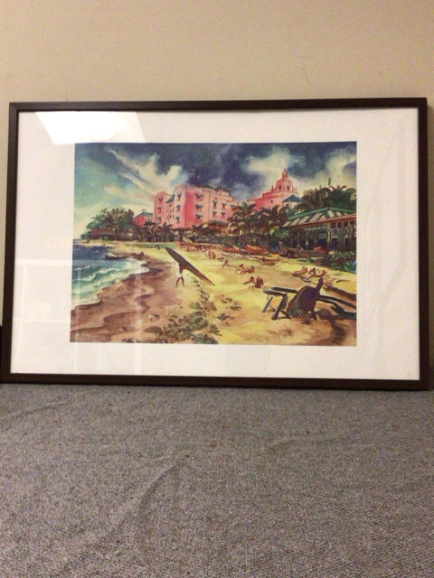 Vintage 37x25 Inch Brown Wood Framed Coastal Beach Wall Art Print - Perfect for Living Room, Bedroom or Beach House Decor