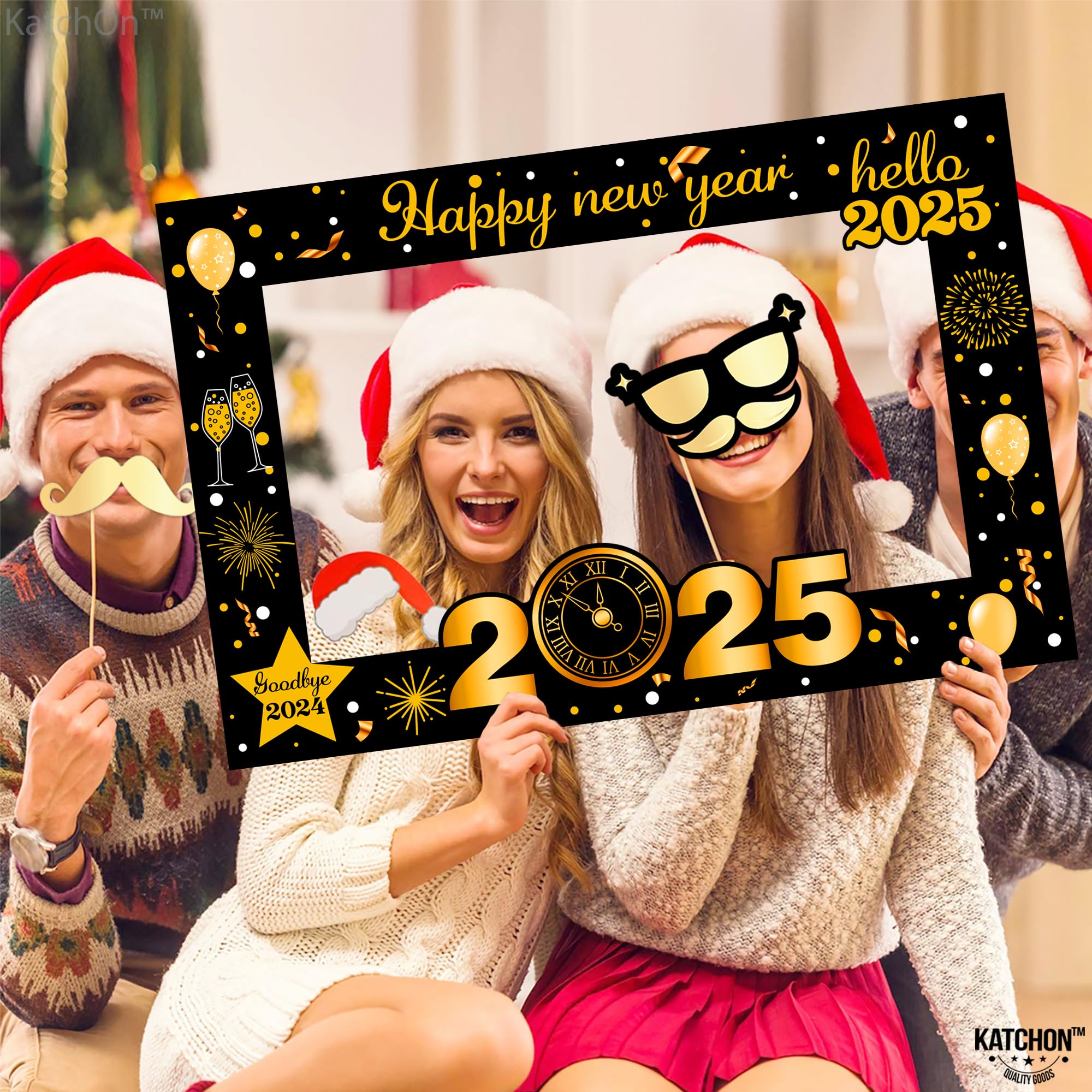 KatchOn 36 Inch New Year Photo Booth Frame 2025 - Large New Years Eve Party Decorations & Props for NYE Celebrations - Perfect for New Year Countdown Parties, Family Gatherings & Social Media Photos