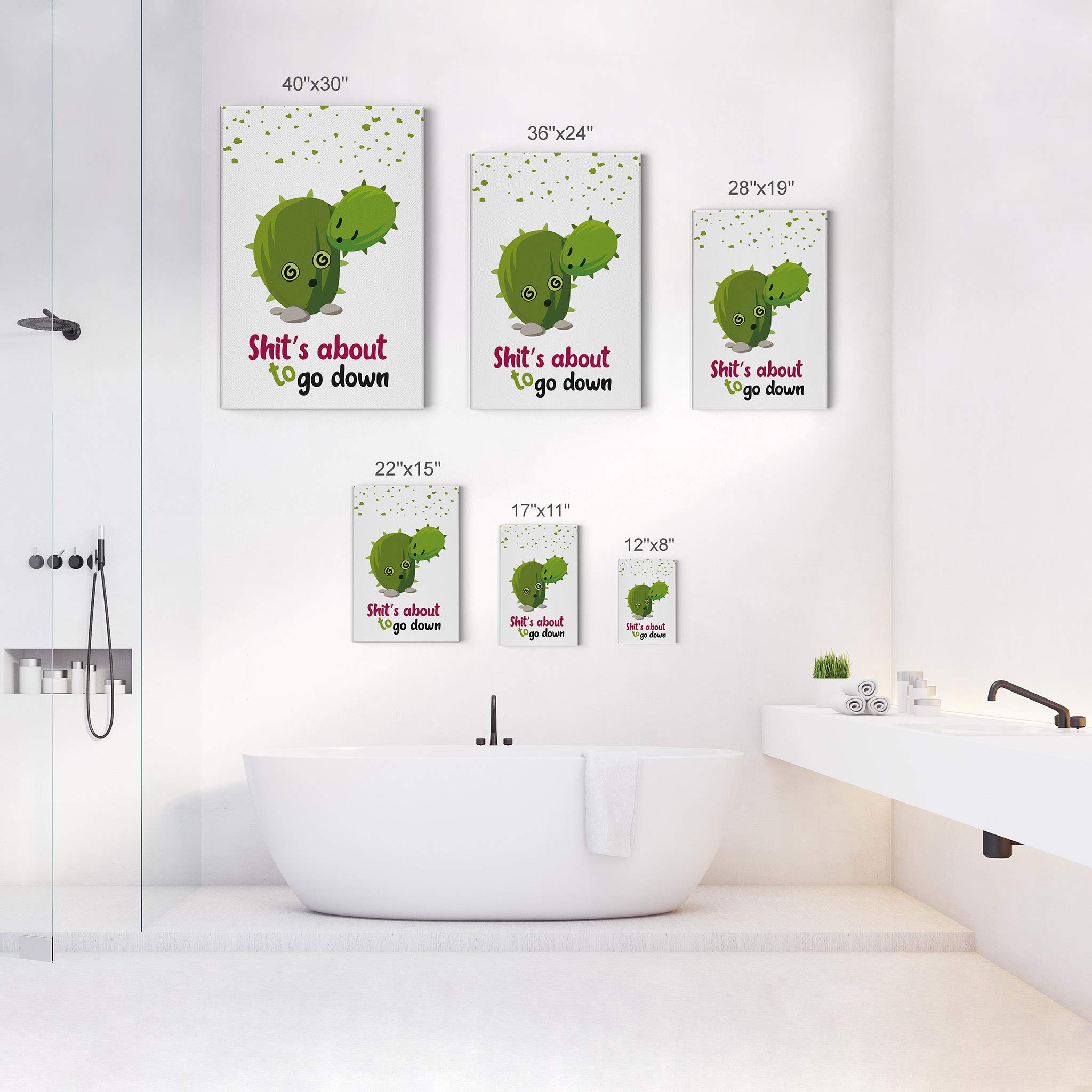 Funny Quote Canvas Print - 'Shits About to Go Down' Bathroom Wall Art | Kids Bathroom Decor | Ready to Hang 36x24 | Made in USA | Perfect for Playful Bathroom, Kids Room & Home Decoration