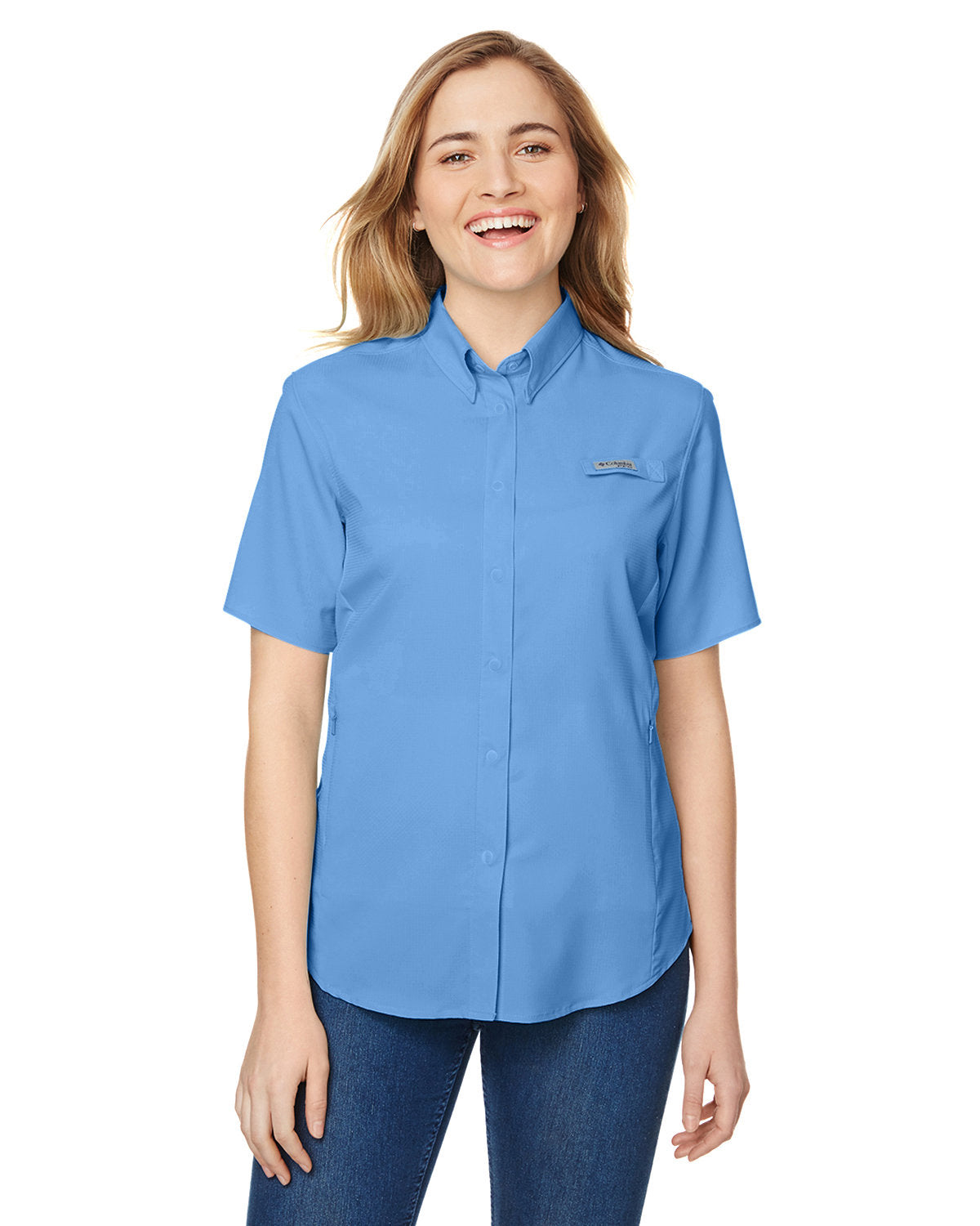 Columbia Women's Tamiami II Short Sleeve Shirt - UPF 50 Sun Protection, Moisture-Wicking & Breathable, Whitecap Blue - Perfect for Hiking, Travel & Outdoor Adventures