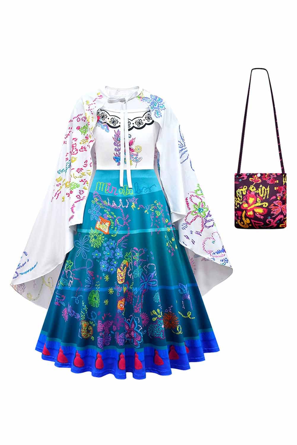 Kids Girls Dolores Wig & Cosplay Costume Dress - Pepa Dolores Madrigal Princess Outfit with Hair Band for Halloween, Birthday Parties & Dress-Up Play