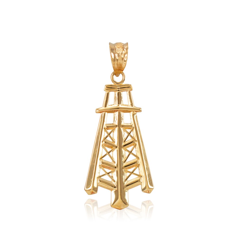 10k Yellow Gold Polished Oil Well Tower Charm Pendant - Perfect for Jewelry Making, DIY Crafts, and Unique Gifts for Oil Industry Professionals