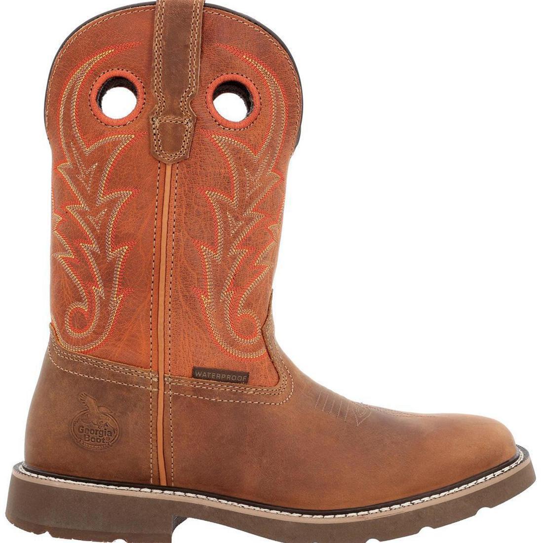 Waterproof Pull-On Work Boots for Men - Core 37 Western 11 Brown Rust - Durable Slip-Resistant Safety Boots for Construction, Farming & Outdoor Work