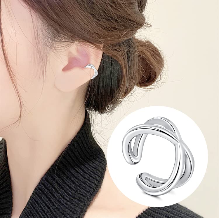 JFORYOU Stainless Steel Fake Helix Ear Cuff - Clip On Non-Piercing Cartilage Earrings for Men & Women - Adjustable Wrap Around Lip Ring - Perfect for Parties, Concerts and Everyday Fashion Accessories