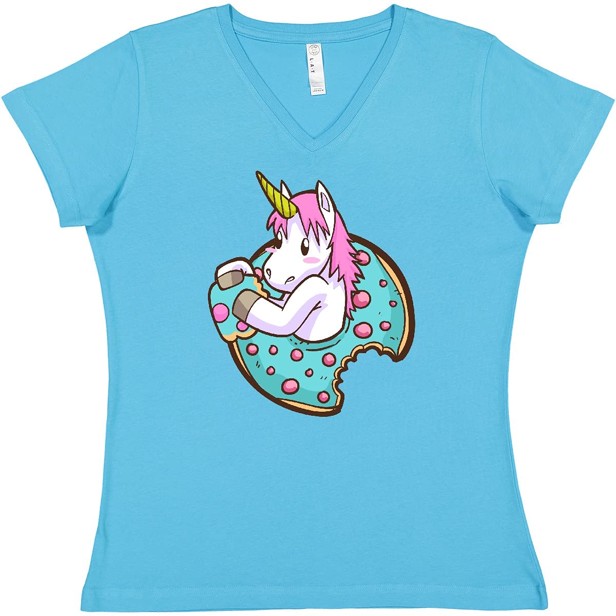 Inktastic Unicorn Donut Women's V-Neck T-Shirt | Cute Graphic Tee for Women | Soft Cotton Casual Top | Perfect for Birthday Gifts, Parties & Everyday Wear