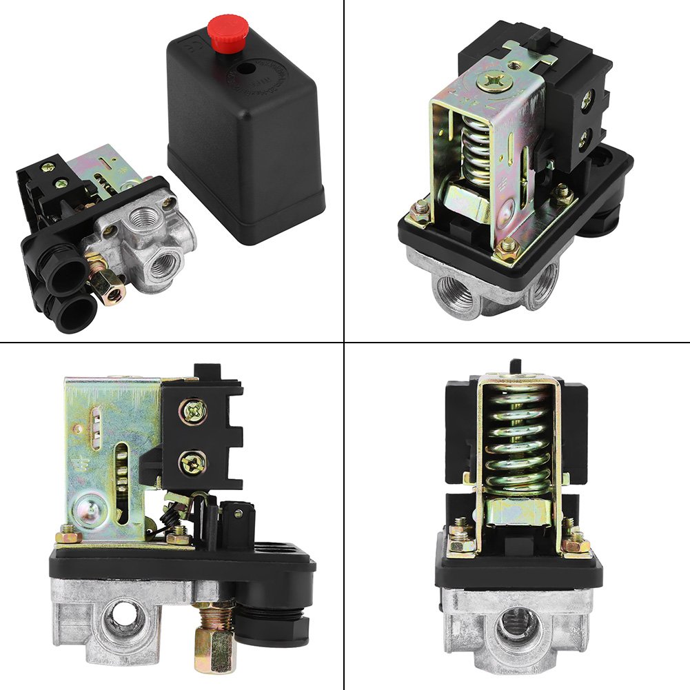 Air Compressor Pressure Switch Control - Push Button with Knob Actuator for ON/OFF Operation (Black) - Perfect for Workshop, Garage & Industrial Applications