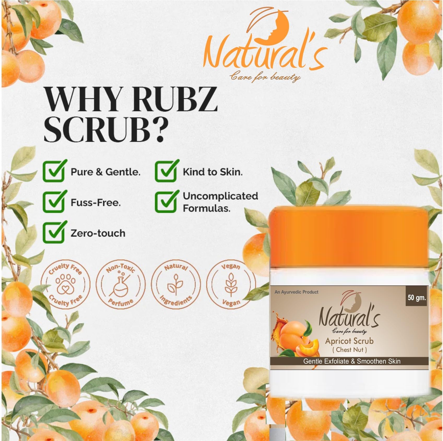 Natural's Care Apricot Scrub for Face & Body - Exfoliating Dead Skin Remover, 50g - Gentle Facial & Body Scrub for Smooth Skin | Perfect for Daily Skincare Routine & Spa Treatment