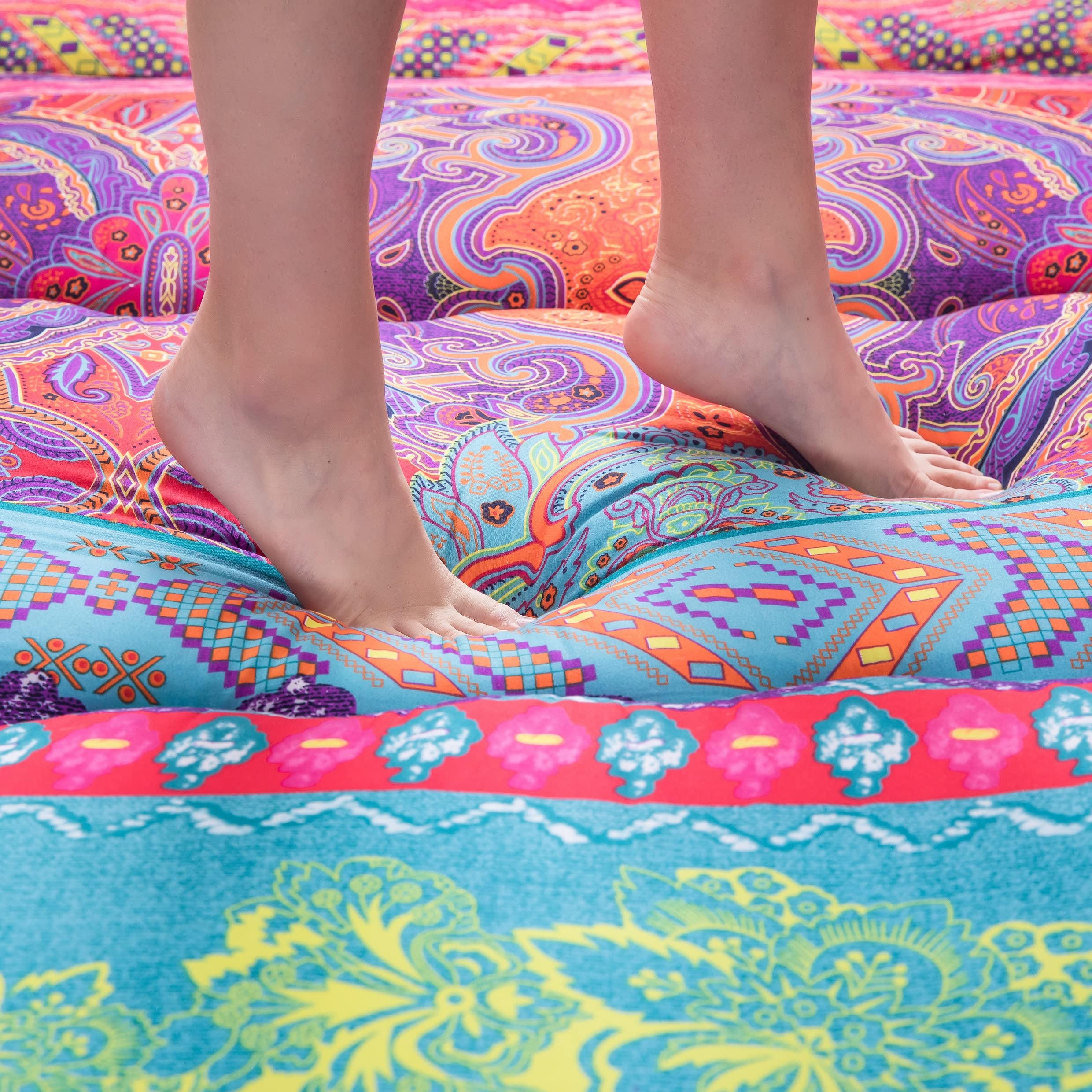 Bohemian Retro Floor Mattress - Japanese Futon Mattress with Floral Design for Bedroom, Living Room & Guest Room | Comfortable Floor Sleeping Pad for Yoga, Meditation & Camping