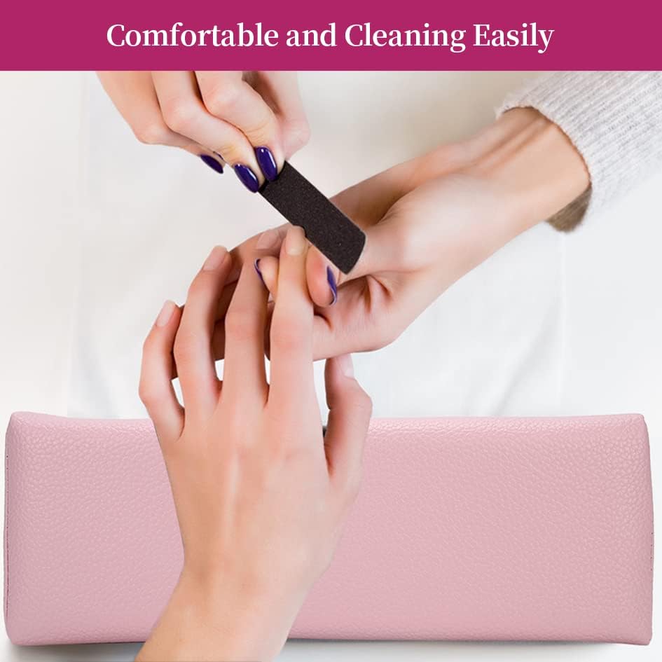 Premium Pebbled Grain Leather Nail Tech Hand Rest - Ergonomic Arm Cushion for Acrylic Nails, Manicures & Salon Professionals - Durable Nail Pillow for Home & Professional Use (Pink) - Perfect for Gel Extensions, Nail Art & Spa Treatments