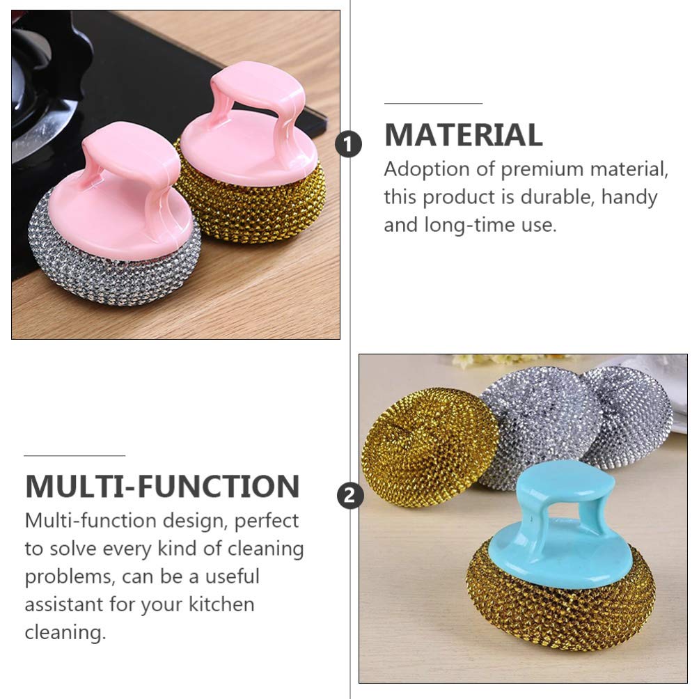 Hemoton 10-Pack Steel Wool Scrubber Pads - Heavy Duty Detachable Dish Scrubber & Pot Cleaner with Handle, Rust-Resistant Steel Wire Cleaning Pads for Kitchen, Restaurant, Home Use - Random Colors (Great for Tough Grease & Burnt Food Removal)