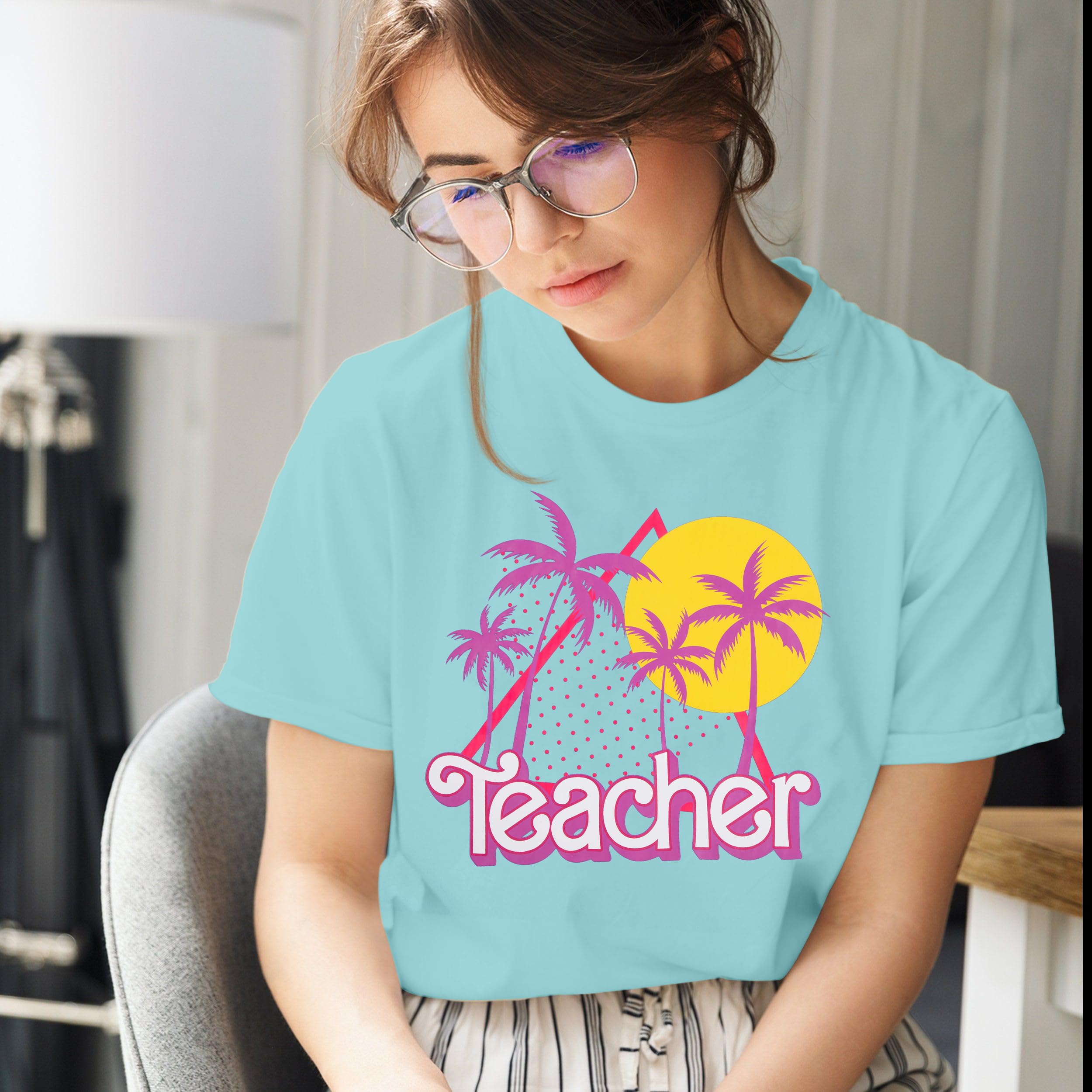 Retro 90s Neon Teacher Shirts for Women - Vintage Inspired Teacher Outfits & Tops - Perfect for Classroom, Teacher Appreciation Week & Back to School