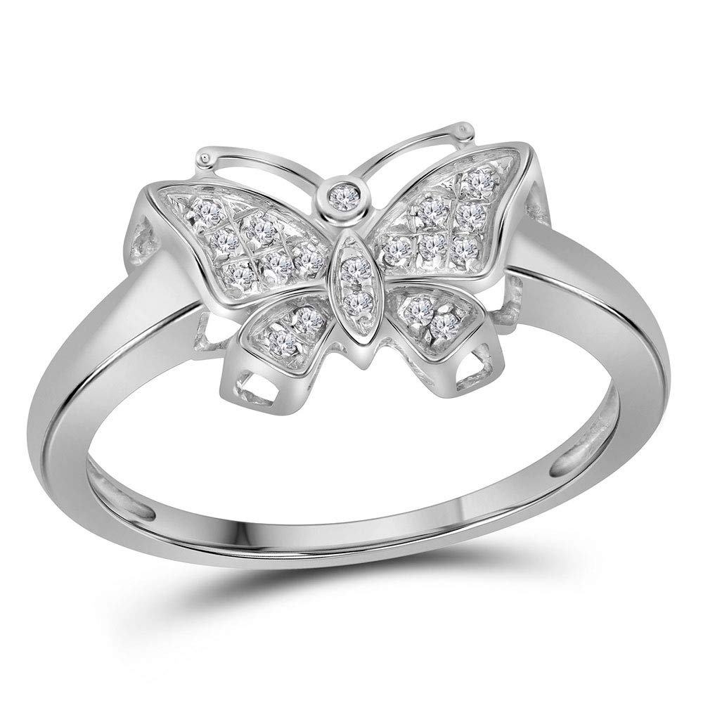 10K White Gold Women's Round Diamond Butterfly Ring - 1/20 CTTW - Elegant Jewelry Gift for Her, Perfect for Anniversaries, Birthdays & Special Occasions