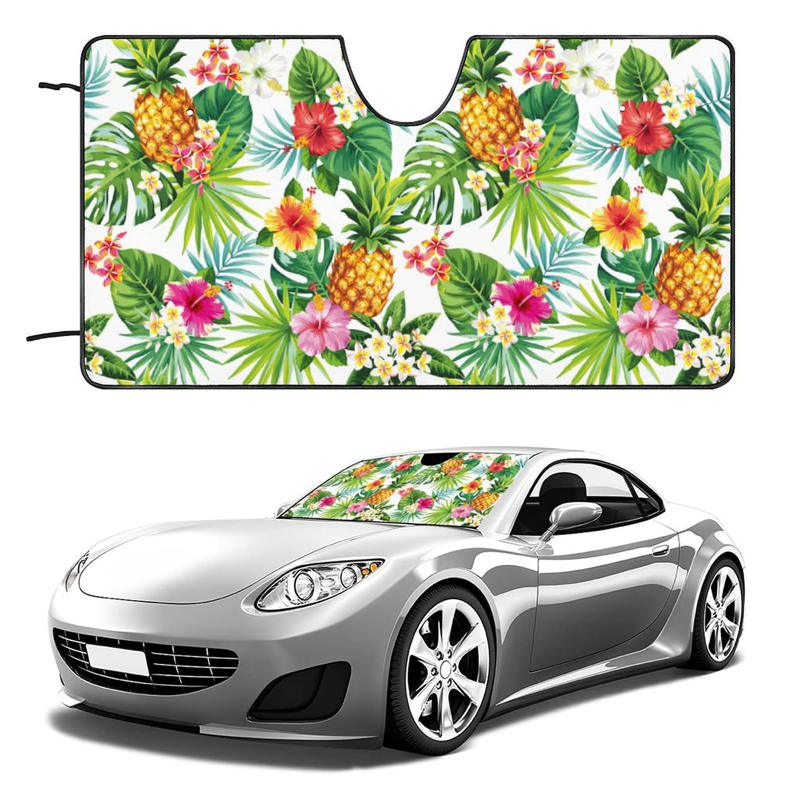 Pineapple Floral Print Car Sun Shade - Universal Foldable Windshield Sunshade 55