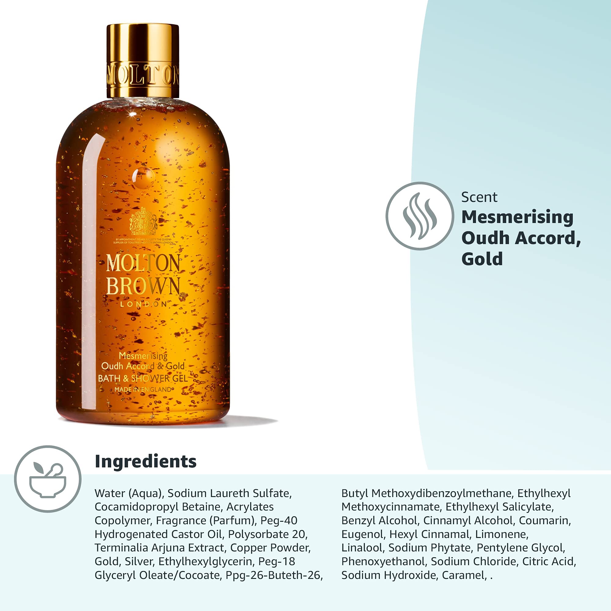 Molton Brown Oudh Accord & Gold Body Wash for Men - 300ml Luxury Shower Gel with Exotic Fragrance - Perfect for Gifting & Daily Skincare Routine
