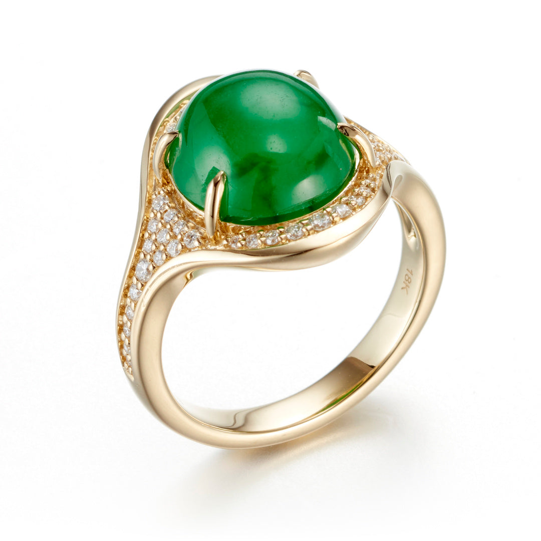 Exquisite Green Jade Cabochon & Diamond Ring for Women – Elegant Handmade Jewelry Gift for Wedding, Anniversary & Special Occasions