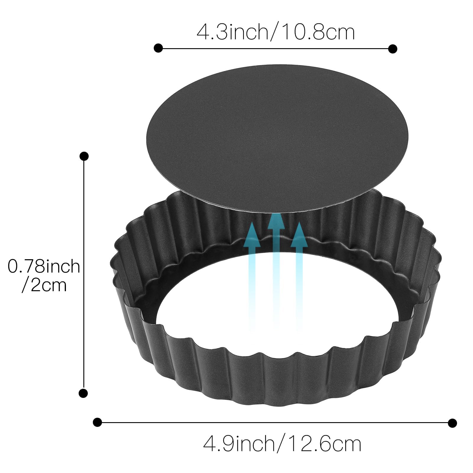 6-Pack 5 Inch Mini Tart Pans with Removable Bottom - Carbon Steel Round Quiche & Tartlet Baking Molds - Reusable Black Pie Pans for Desserts, Appetizers & Party Snacks
