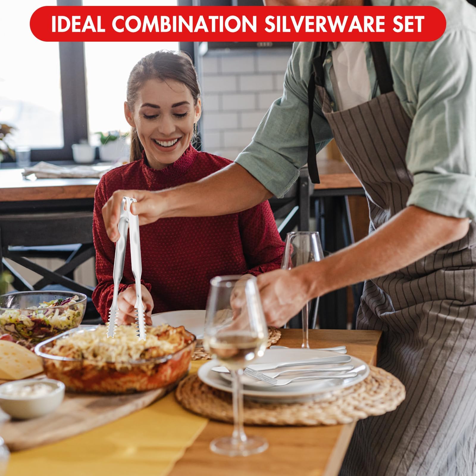 30-Piece Stainless Steel Silverware Set for 4 - Includes Knives, Spoons, Forks, Food Tongs & Metal Straws | DSNN Premium Kitchen Cutlery Set | Perfect for Dining, Entertaining & Eco-Friendly Living