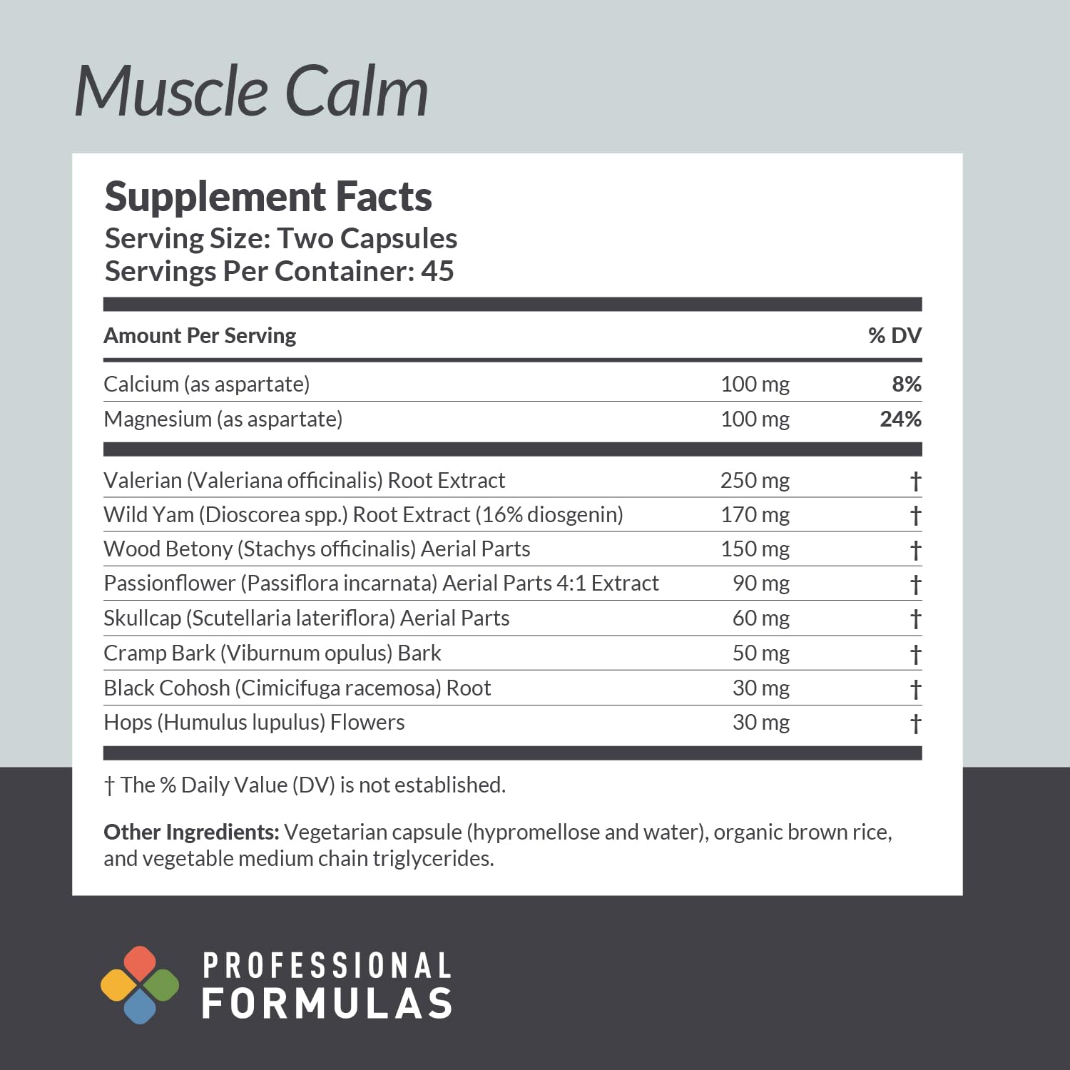 Professional Muscle Calm Supplement with Valerian Root, Wild Yam & Cramp Bark - Supports Muscle Relaxation & Mobility - Vegetarian, Gluten Free, Hypoallergenic - 90 Capsules - Ideal for Post-Workout Recovery & Active Lifestyle