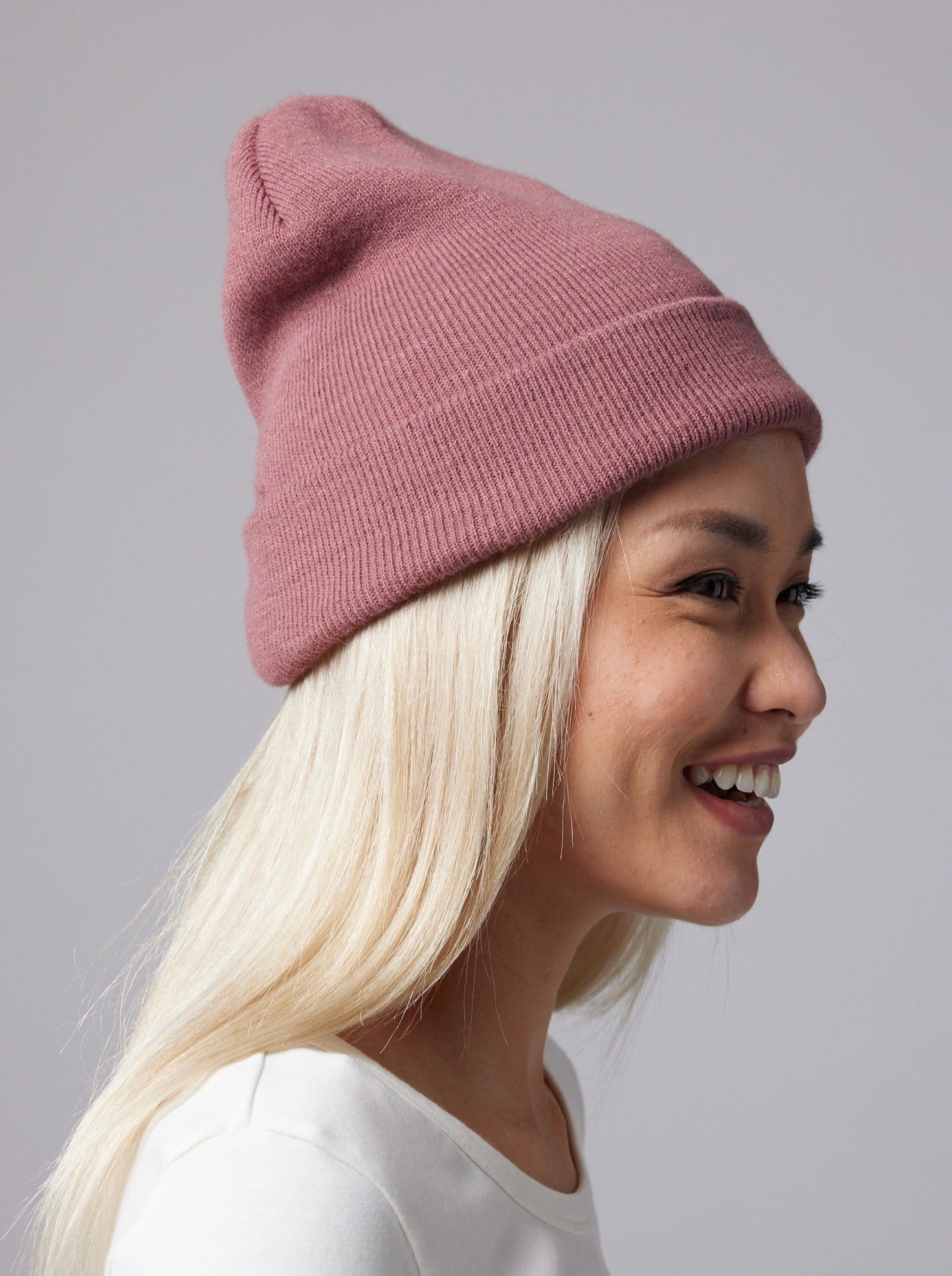 Deep Mauve Tall Cuff Beanie - Winter Warm Knit Hat for Women & Men - Perfect for Outdoor Activities, Skiing, and Cold Weather Fashion