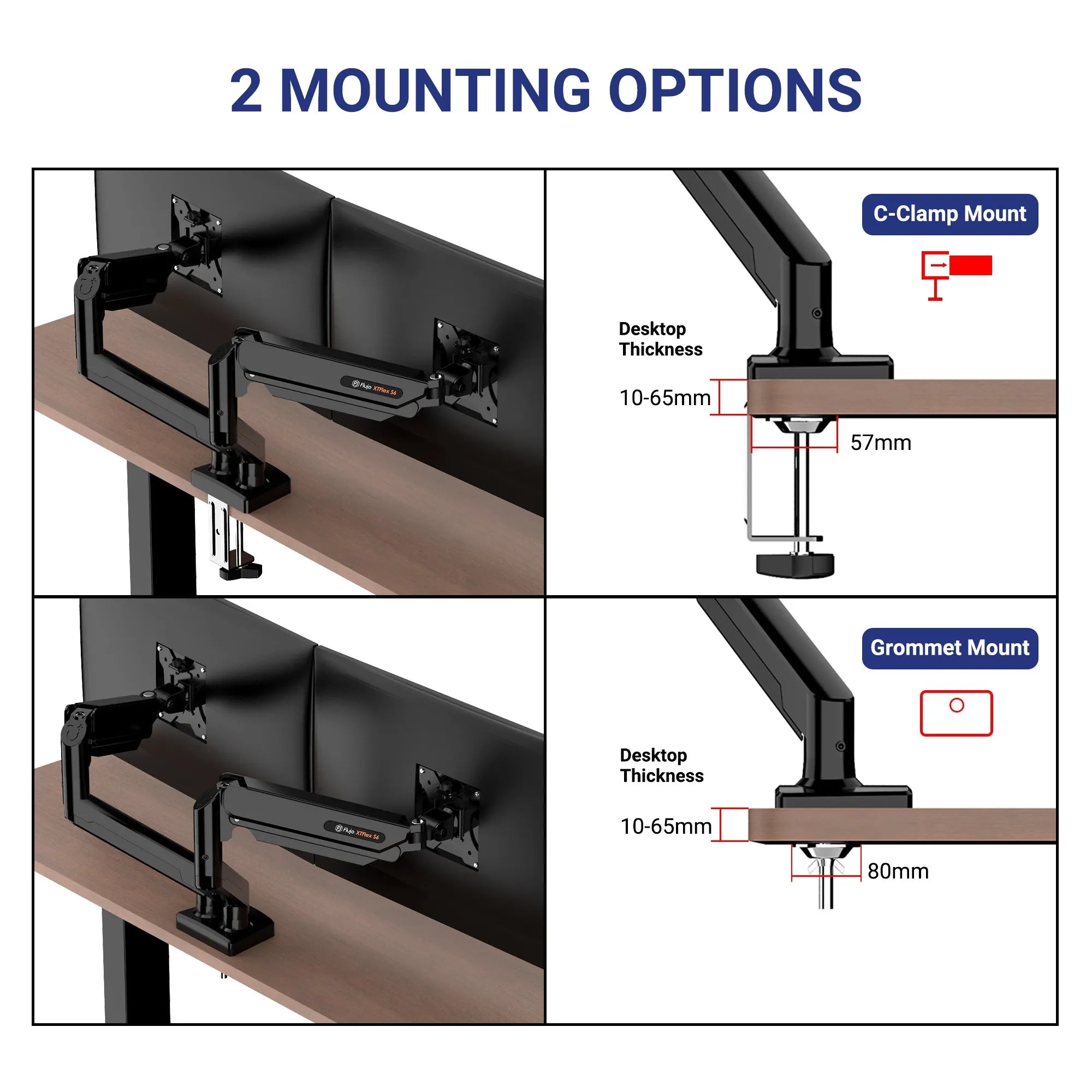 XTFlex S6 Dual Monitor Arm - Adjustable Ergonomic Stand for 13-32 Inch Screens - Perfect for Home Office, Gaming & Workspace Setup