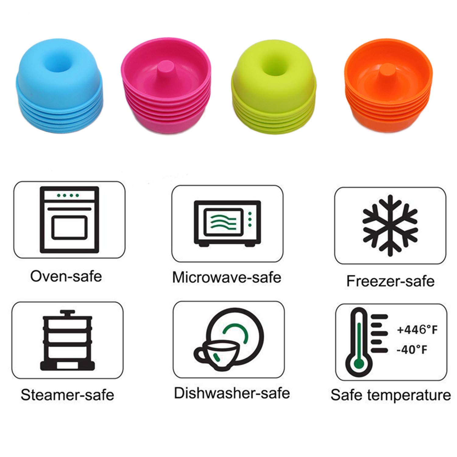 24-Pack Nonstick Silicone Donut Pans for Baking - Reusable Round Doughnut & Muffin Cupcake Molds, 2.5oz Bagel Pan - Perfect for Homemade Donuts, Cupcakes & Breakfast Pastries