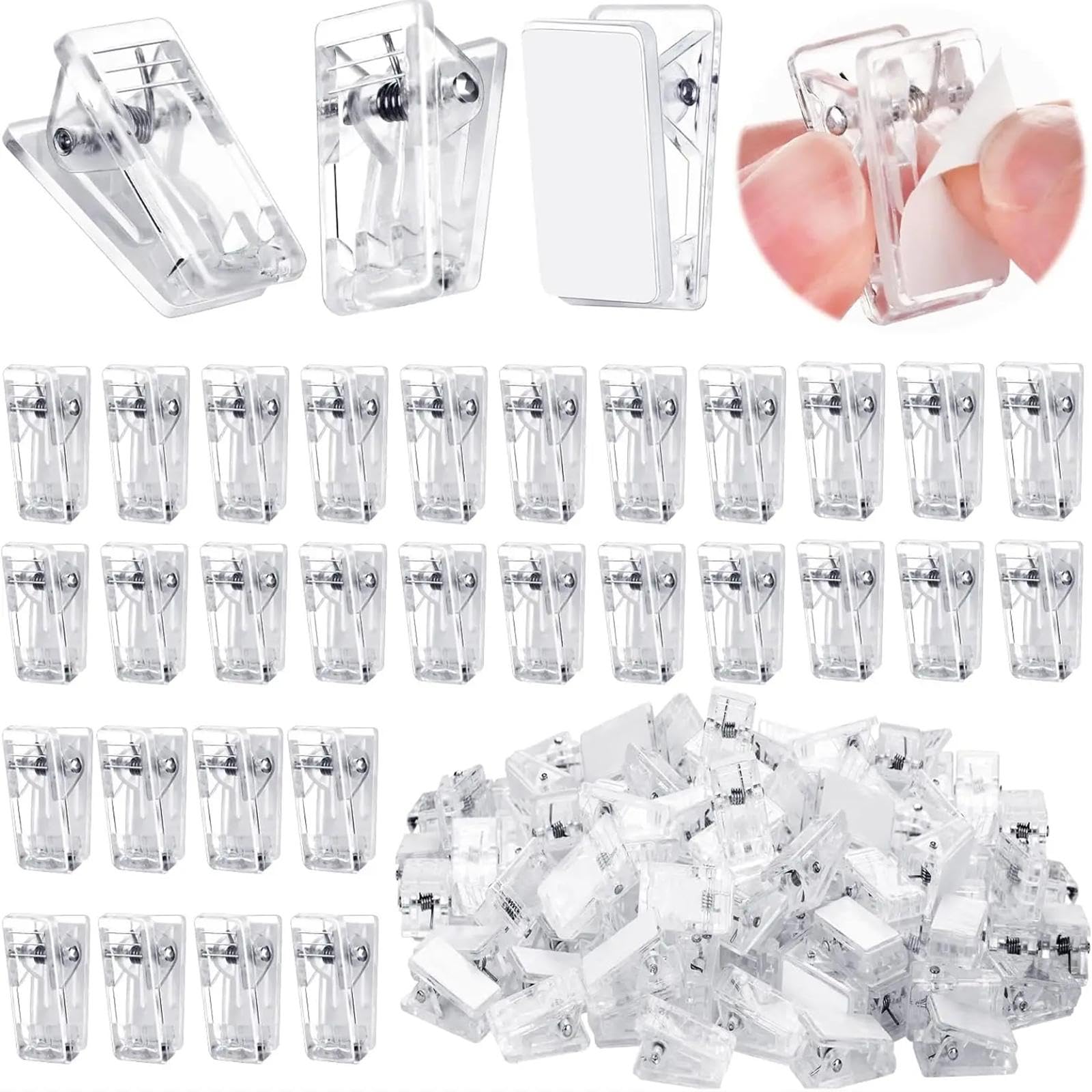 DYNWAVE 100Pcs Clear Photo Hanging Clips - Small Decorative Paper Clips for Displaying Photos, Posters, Documents - Self-Adhesive Single Side Glue - Perfect for Home Office, Birthday Decor & Wall Art Organization