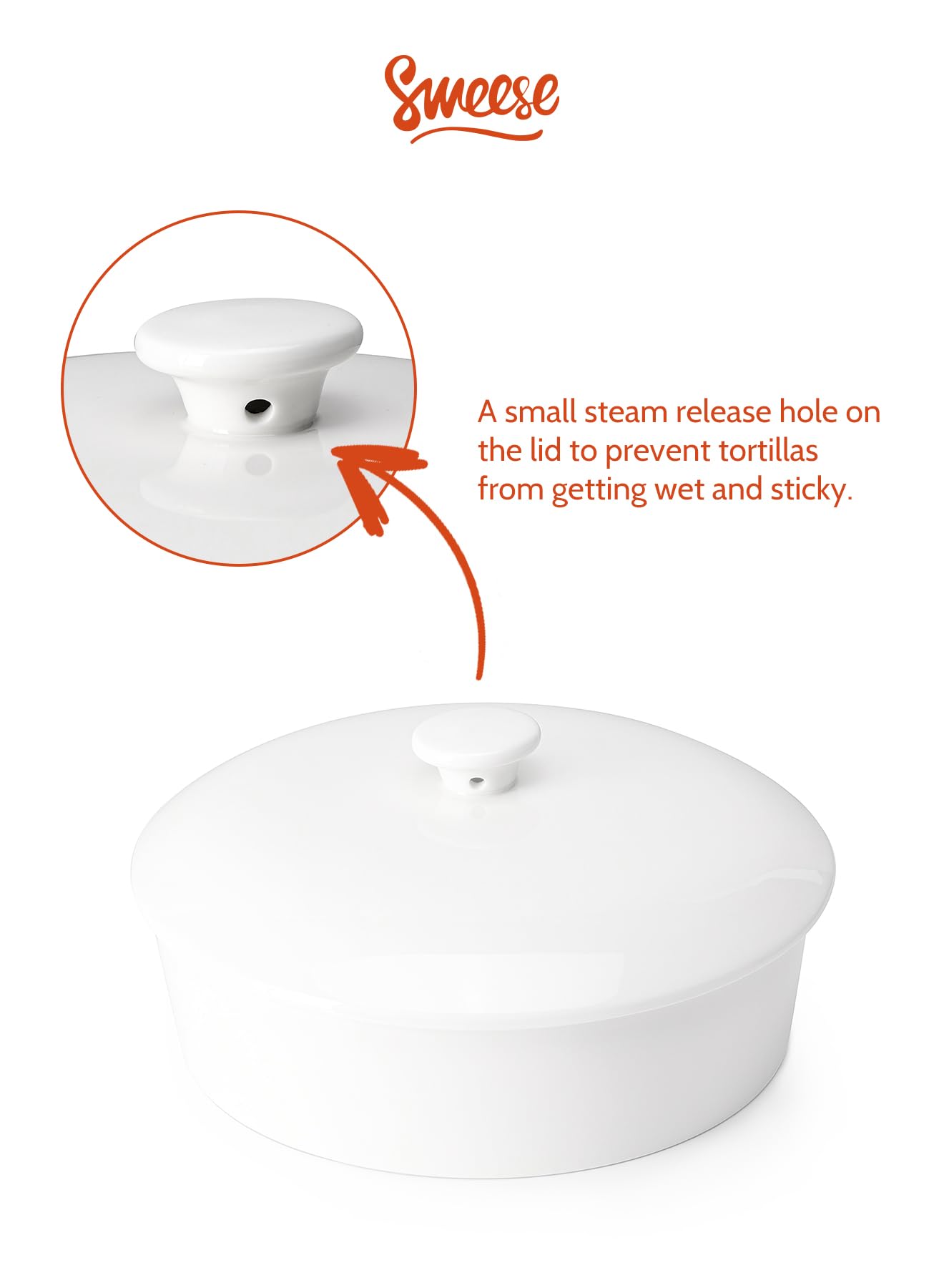 Sweese Porcelain Tortilla Warmer - Holds 12 Tortillas, Microwave & Oven Safe Ceramic Tortilla Server with Lid - Perfect for Taco Tuesday, Mexican Fiesta Party, Family Gatherings & Dinner Entertaining - White