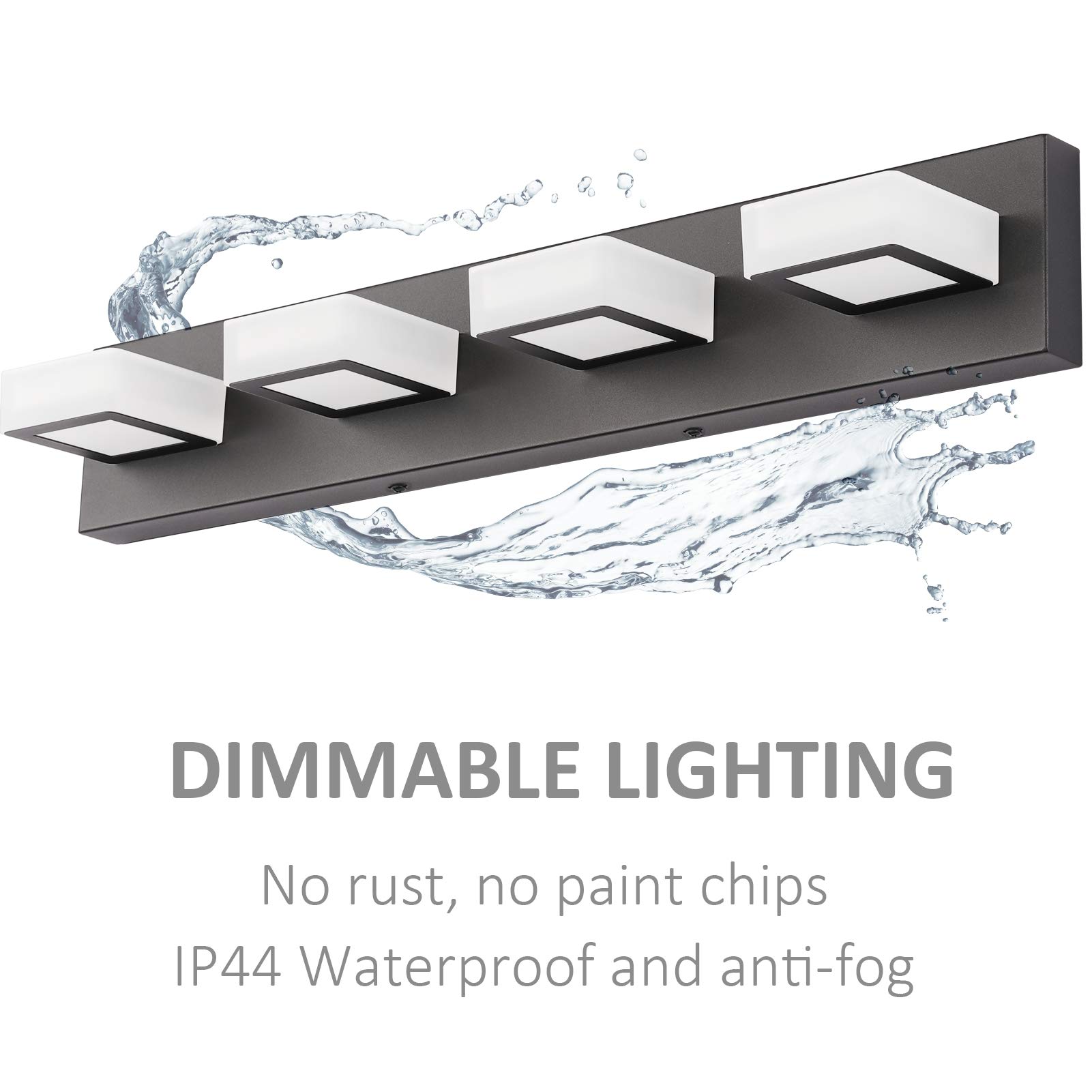 Ralbay Black Dimmable 4-Light LED Vanity Light - Modern Stainless Steel & Acrylic 360° Rotatable Bathroom Lighting Fixture for Mirror - Perfect for Powder Rooms, Master Baths & Spa-Like Vanity Areas