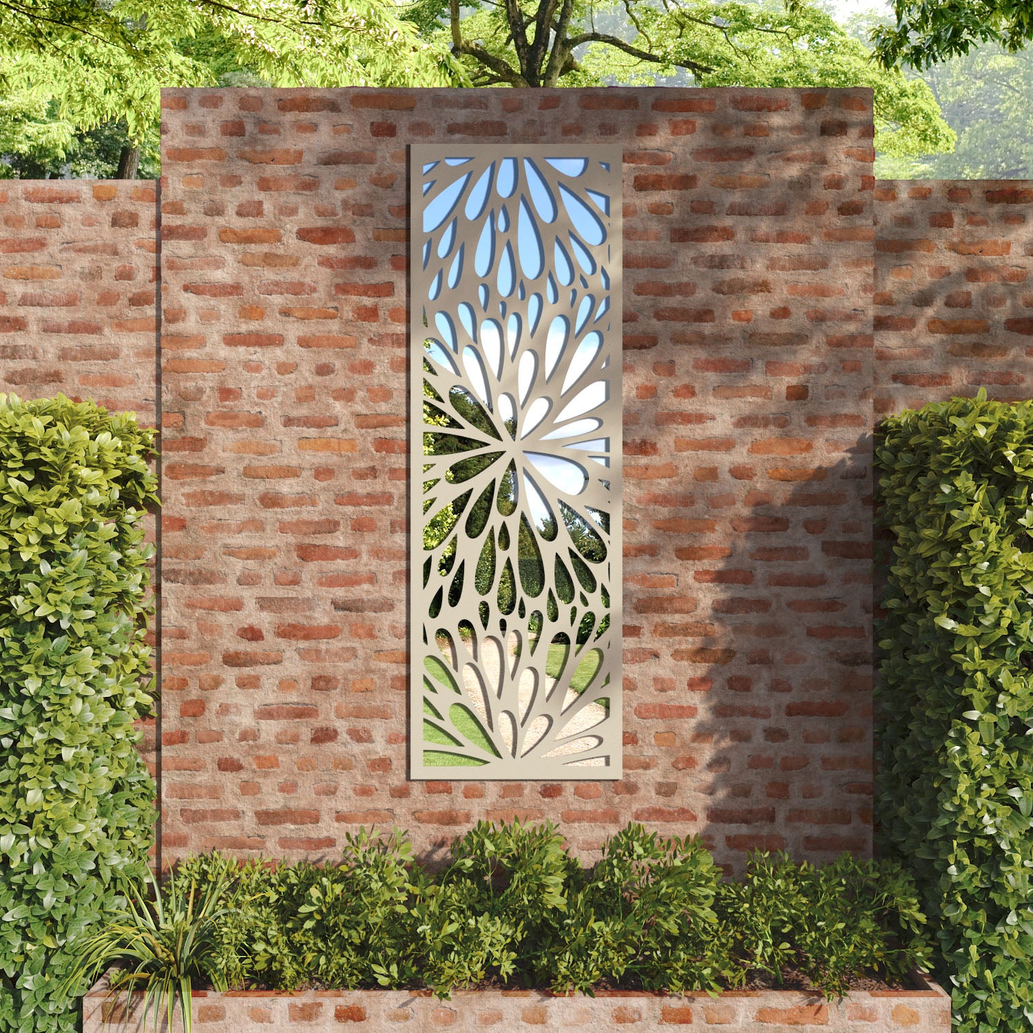Blossom Outdoor Decorative Mirrored Panel - Elegant Garden & Patio Wall Decor for Stylish Backyard & Outdoor Spaces