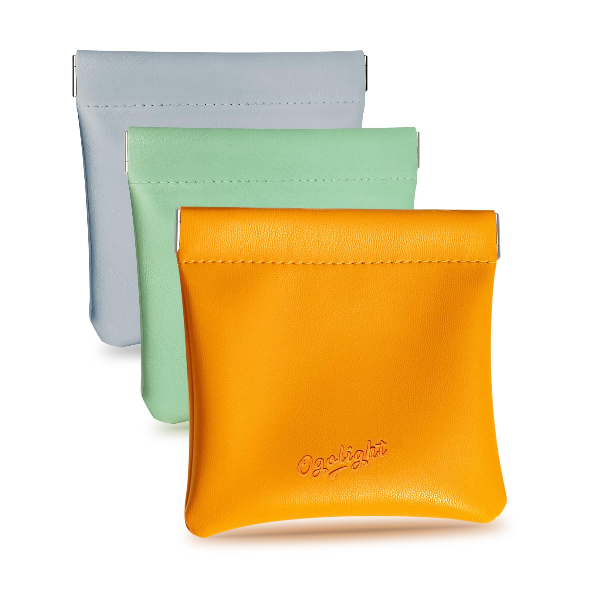 3Pcs Leather Coin Purse for Women - Portable Travel Makeup Pouch for Cosmetics & Jewelry (Orange)
