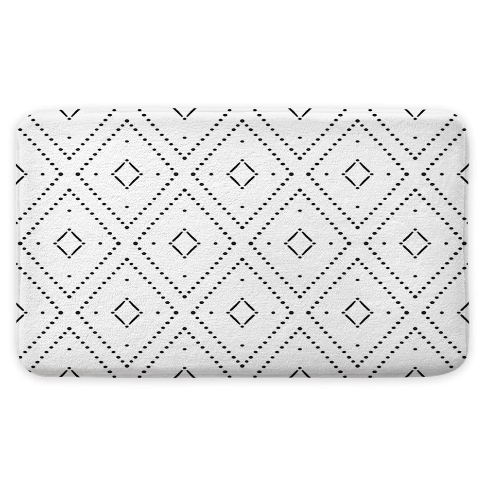 Boho Bath Mat - Modern Black and White Geometric Bathroom Rug, Soft Non-Slip 17 x 29 Inch Bath Mat for Shower, Vanity & Spa Decor - Perfect for Boho Chic Home Decor