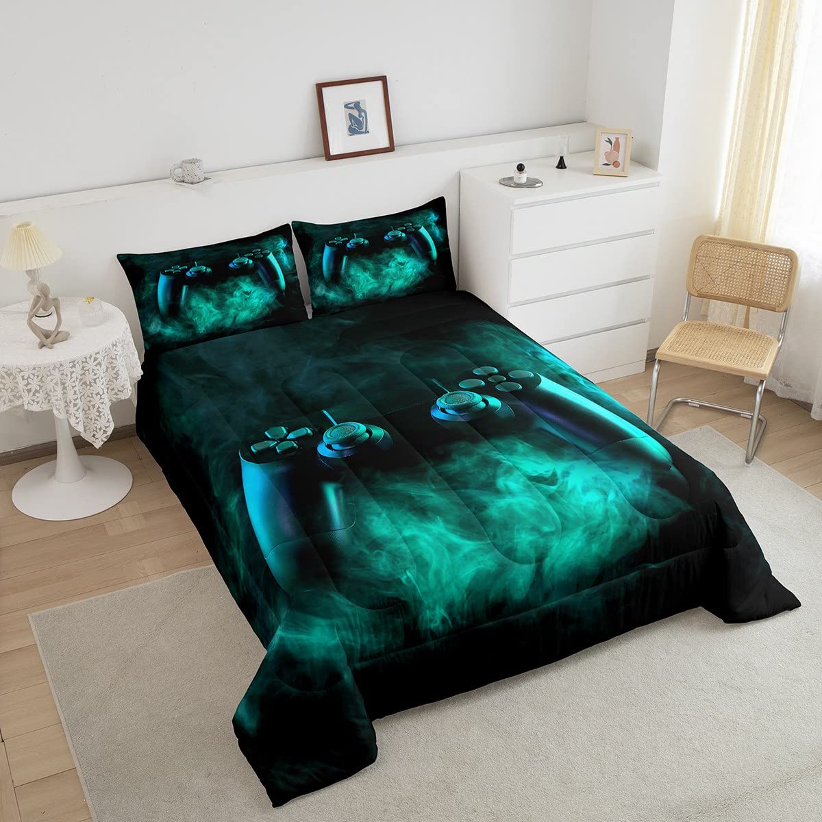 Erosebridal Twin Gaming Bedding Set for Boys - Green Gamer Comforter & Sheet Set - Perfect for Kids & Toddler Bedrooms, Gaming Room Decor & Sleepovers