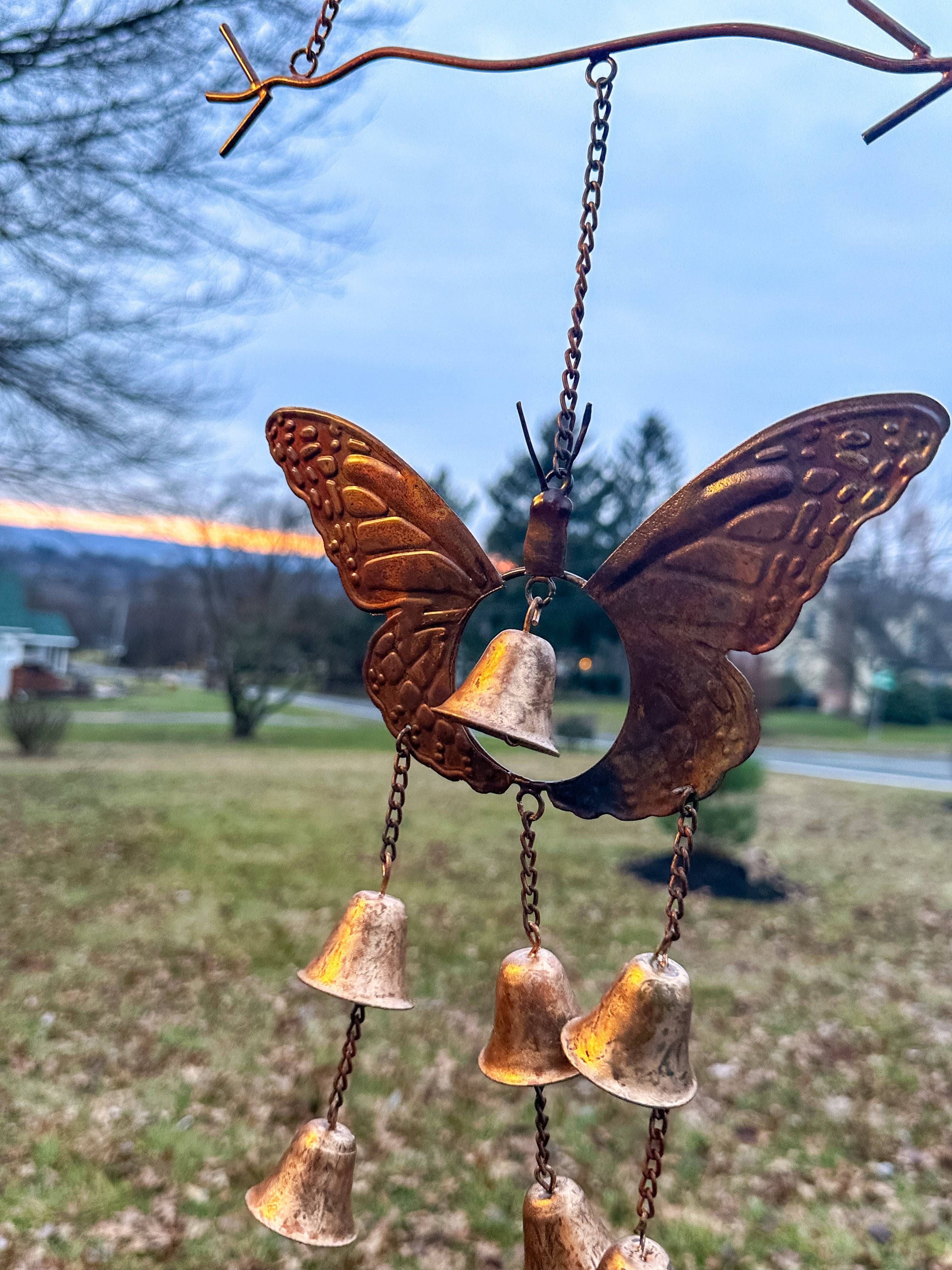 Butterfly Wind Chime with Bells - Outdoor Garden Decor, Patio Hanging Ornament for Relaxation & Feng Shui
