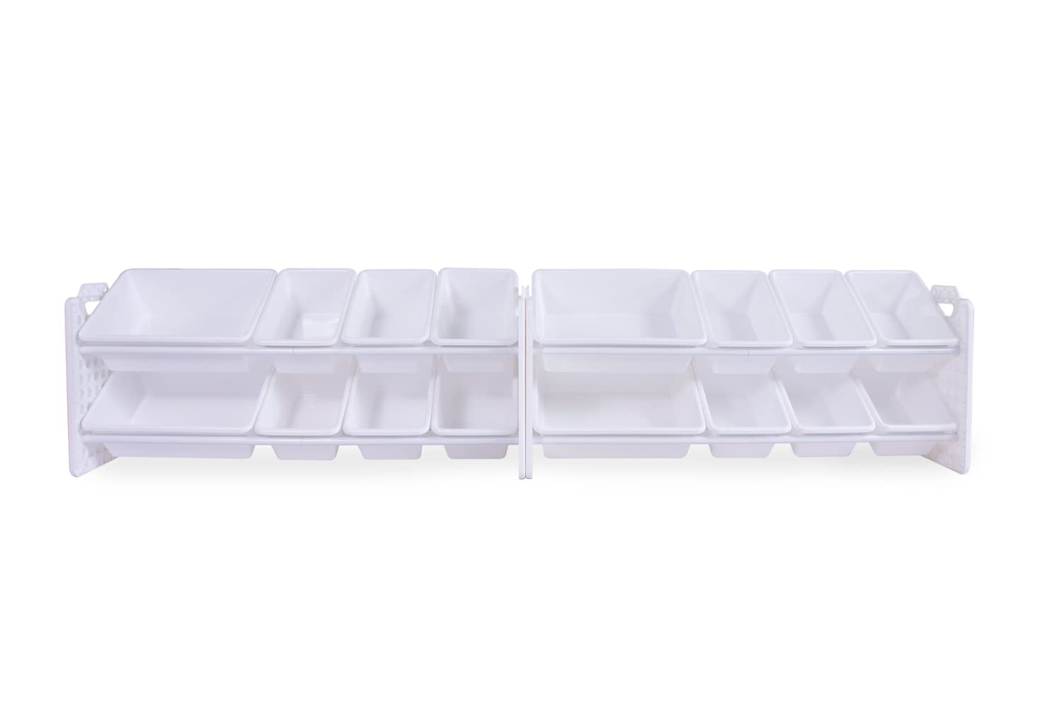 UNiPLAY 16-Bin Toy Organizer with Removable Storage Bins | Kids Bookshelf & Toy Storage for Legos, School Supplies, Arts & Crafts | Sturdy White Baseplate Frame for Playroom & Classroom Organization