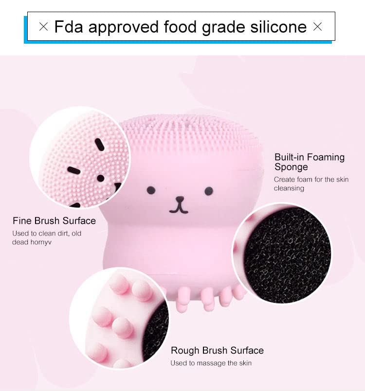 Silicone Facial Cleansing Brush - Gentle Exfoliator & Pore Cleaner for Deep Skin Cleansing | Small Octopus Shape Face Scrub Brush | Perfect for Daily Skincare Routine & Travel