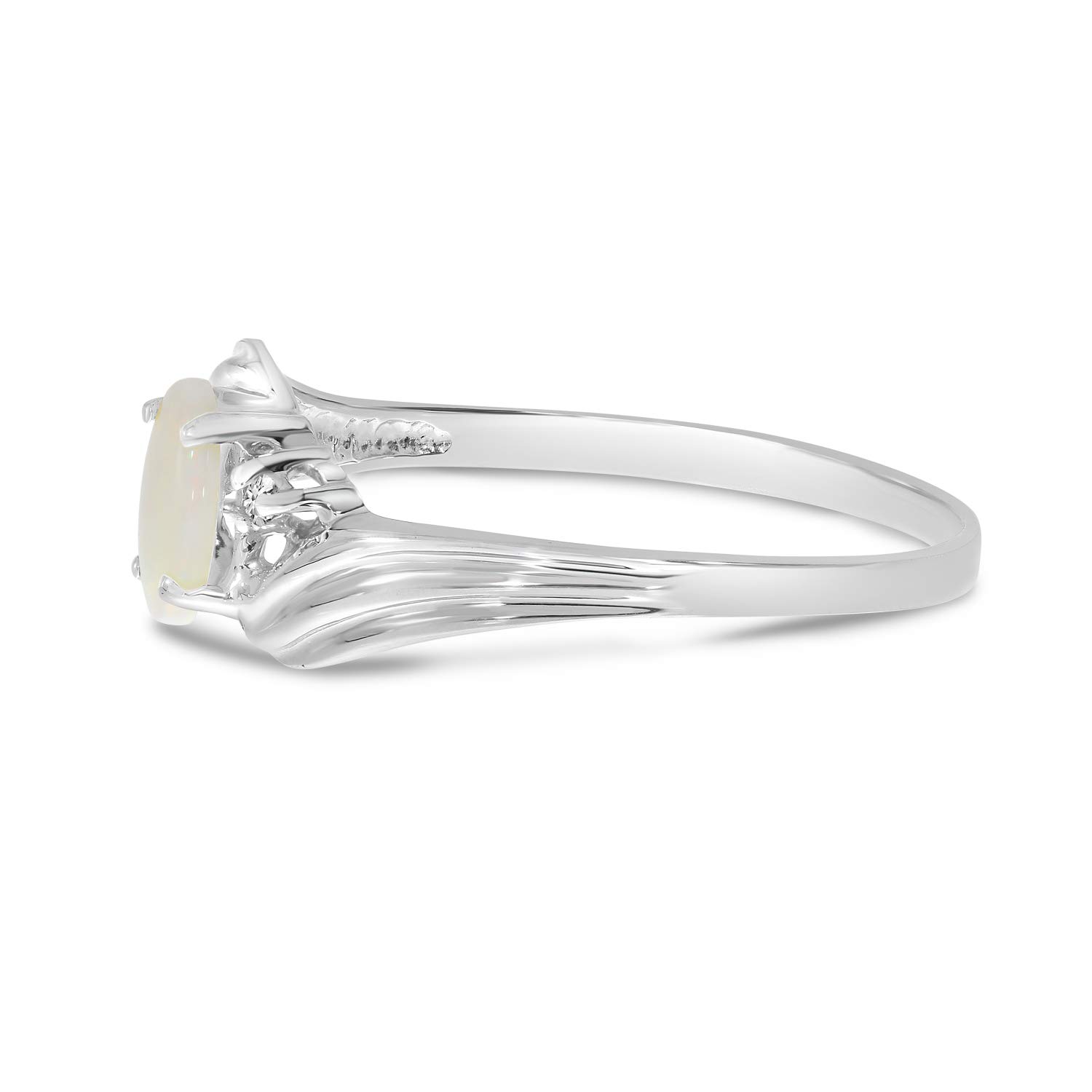 10K White Gold Oval Opal and Diamond Ring for Women – Elegant Birthstone Jewelry Gift for Engagement, Wedding, Anniversary & Special Occasions