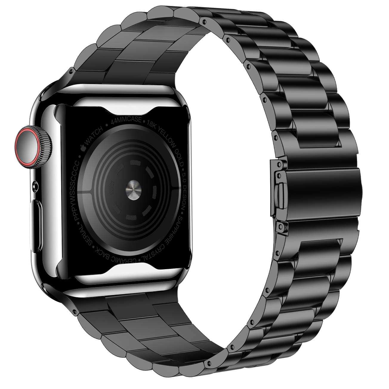 Premium Stainless Steel Apple Watch Band 44mm Compatible with Series 6/5/4/SE - Durable Metal iWatch Strap with Screen Protector Case for Men & Women (Black) - Perfect for Workouts, Office & Everyday Wear