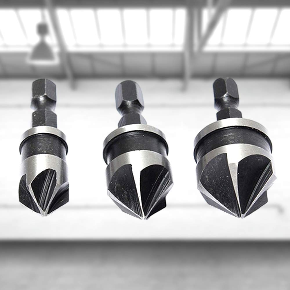 3pcs/Set Hex Shank Countersink Drill Bit Set - High Speed Steel Boring Tools for Wood & Metal - Quick Change Hex Shank for Easy Use - Perfect for DIY Projects, Furniture Making & Metalworking