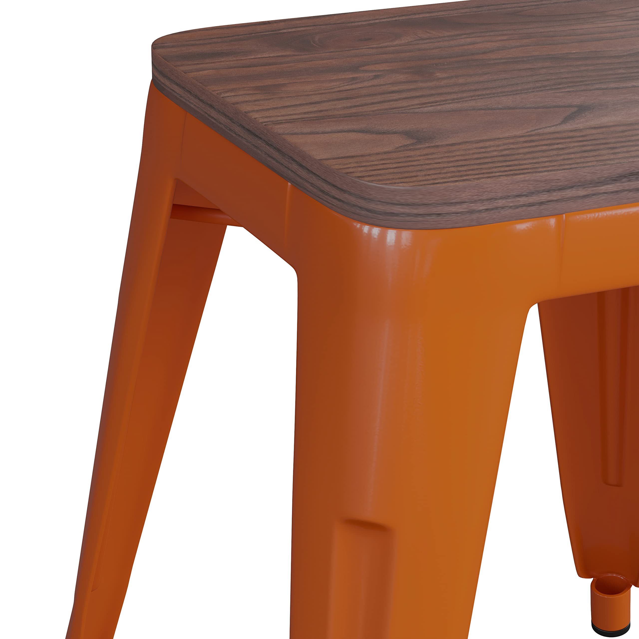 Commercial Grade Metal Dining Table Height Stool with Wooden Seat - Set of 4 Backless Orange Stackable Bar Stools 18