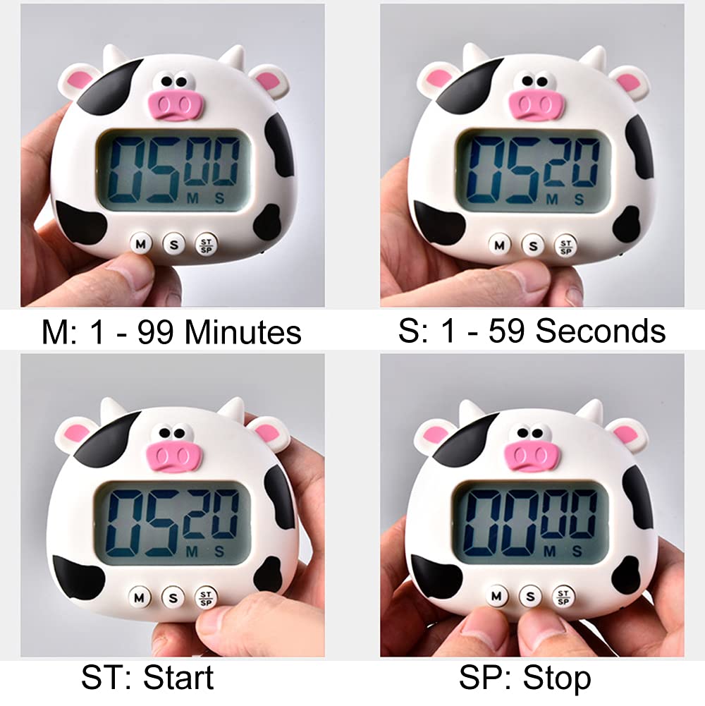Cartoon Calf Kitchen Timer - 99 Minute Digital Cooking Timer with Loud Alarm, Countdown Clock for Baking, Cooking, Studying & Classroom (Blue)