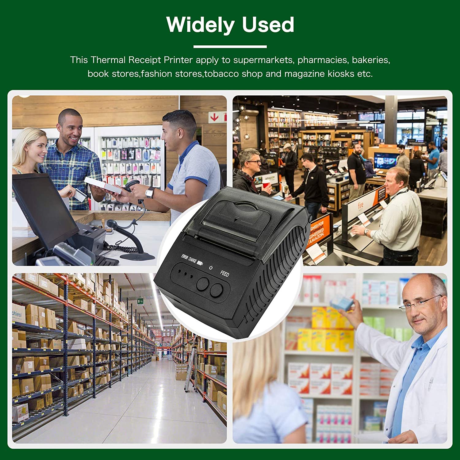 NT 1809 Portable 58mm Thermal Printer for Receipts, Labels & Barcodes - Compact Bluetooth POS Printer for Retail, Shipping & Small Business Use