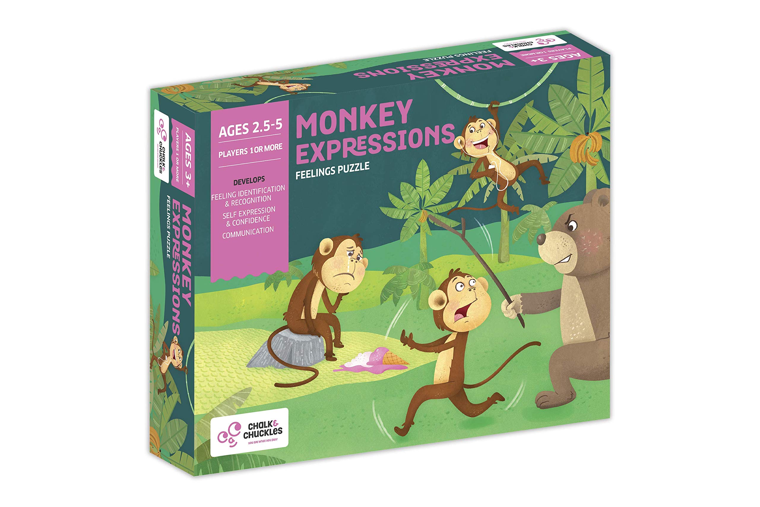 Chalk and Chuckles CC-001 Monkey Expressions Board Game - Fun Family Game for Kids & Adults, Educational Emotional Learning Toy for Preschool & Classroom Use