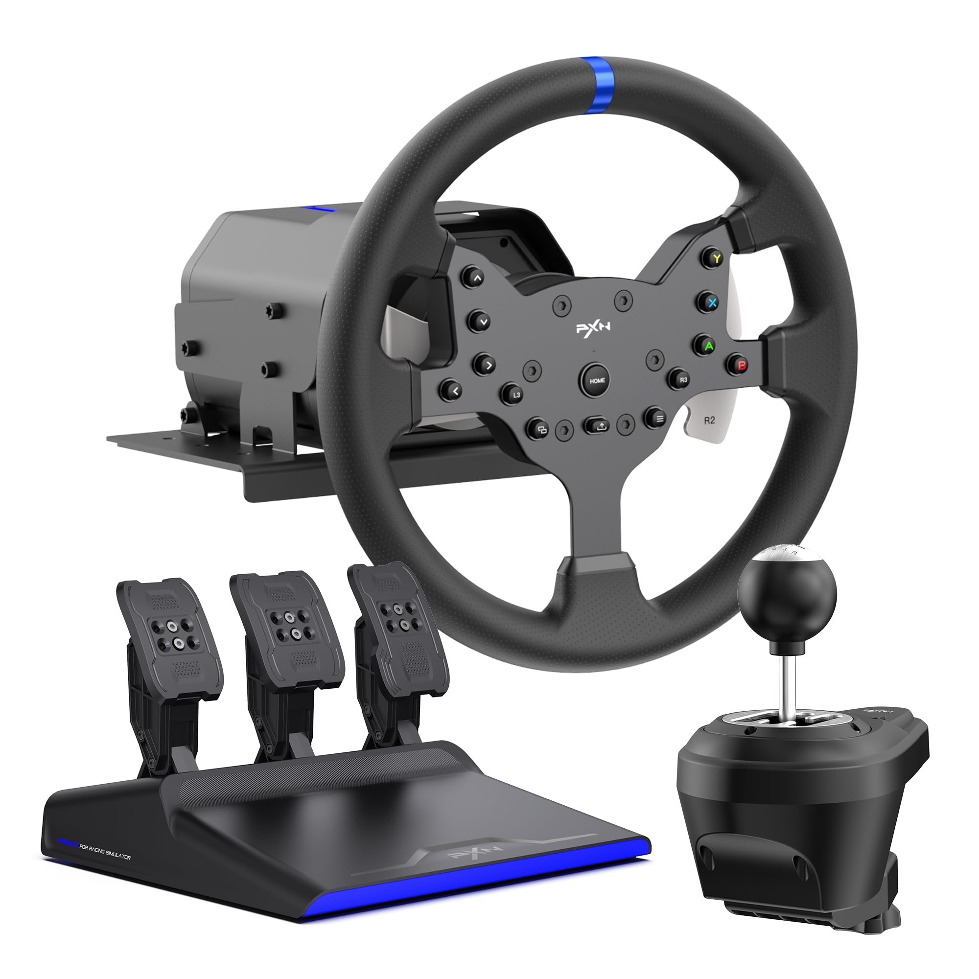 PXN V99 Force Feedback Racing Wheel - Adjustable 270° to 900° Rotation with 3-Pedal Set & Shifter - Compatible with PC, PS4, Xbox One, Xbox Series X/S - Perfect for Sim Racing, Drifting & Gaming Enthusiasts