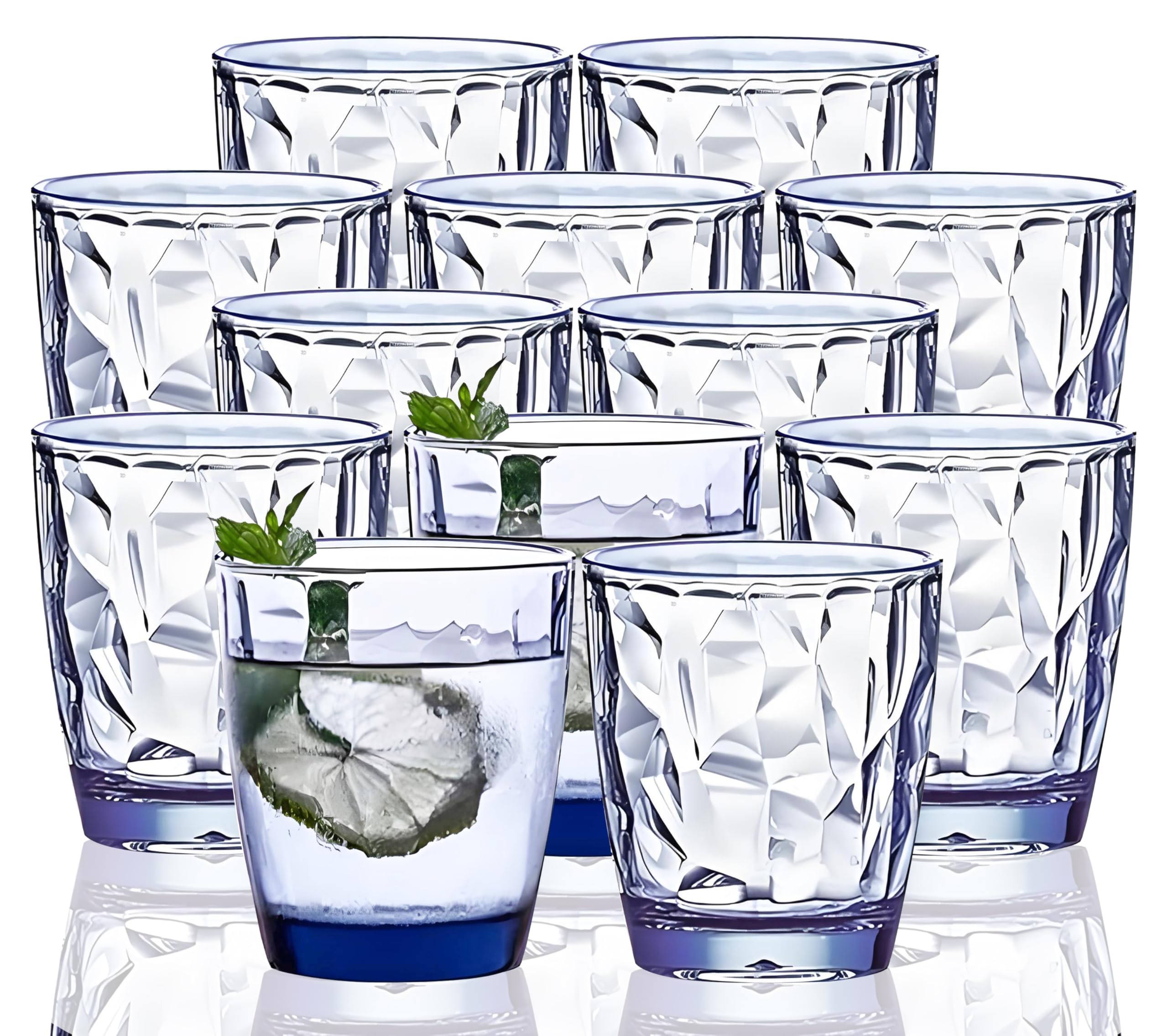 12-Pack 10 Oz Unbreakable Tritan Plastic Drinking Glasses - BPA Free, Dishwasher Safe, Shatterproof Acrylic Cups for Water, Juice & Beverages - Reusable Kitchen Drinkware Set (Blue) - Perfect for Parties, Picnics, Restaurants & Everyday Use
