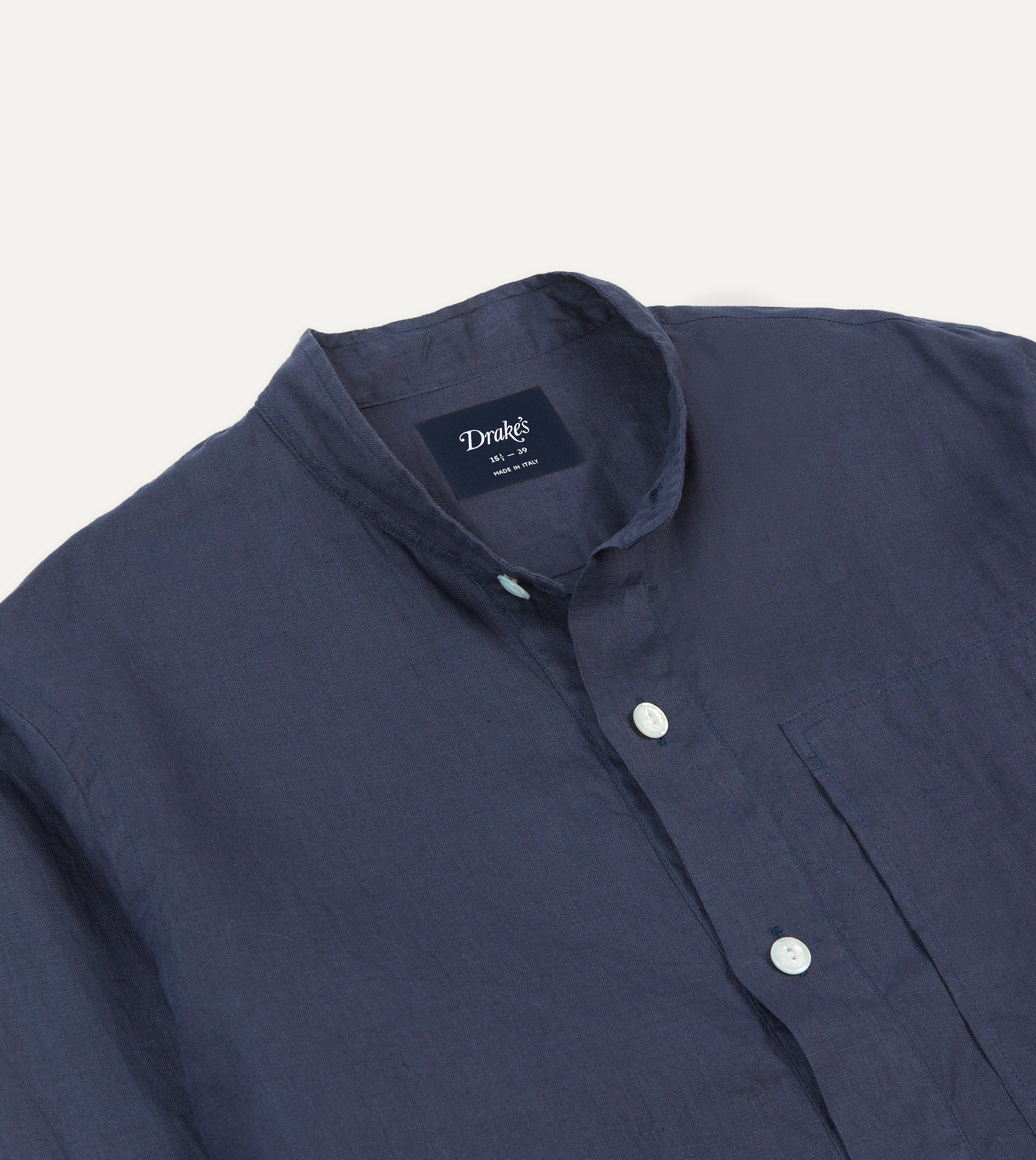Navy Blue Linen Mandarin Collar Popover Shirt for Men | Casual Summer Breathable Button-Up Shirt | Perfect for Beach, Vacation & Outdoor Activities