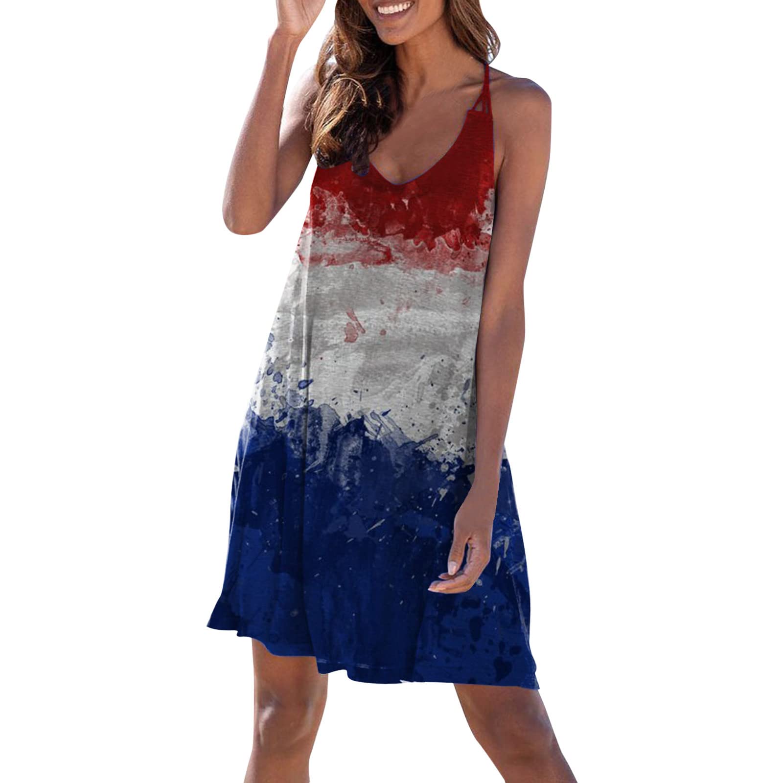 YUNDAN Women's Sexy Independence Day Dress - Star Print Vacation O-Neck Loose Sleeve Knit Dress in Black | Perfect for 4th of July Parties, Summer Vacations & Casual Outings
