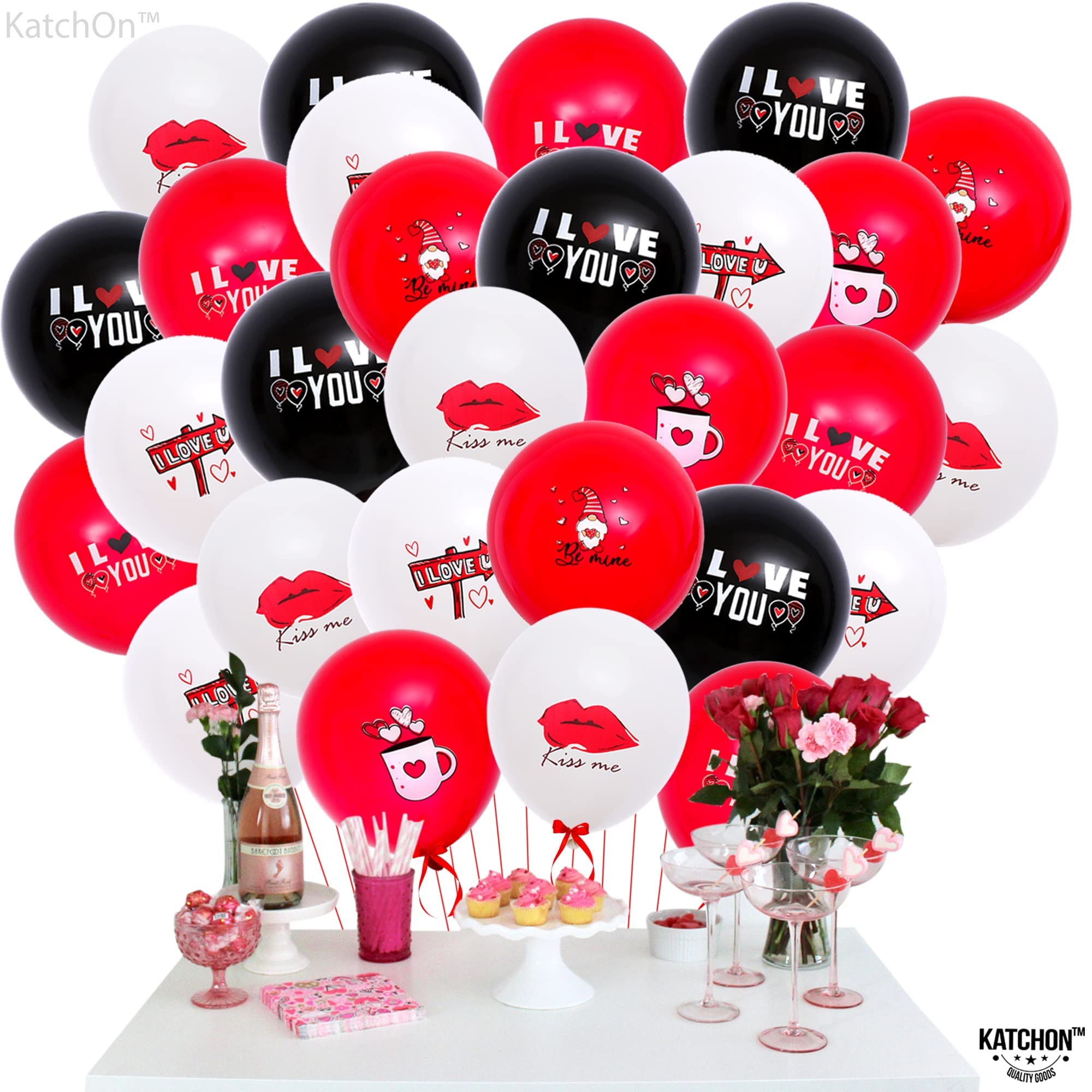 KatchOn Valentine Balloons - 40 Red Lip Shaped Balloons (30 Inch) for Valentine's Day & Galentines Day Decorations | Perfect for Romantic Parties, Wedding Proposals, and Anniversary Celebrations